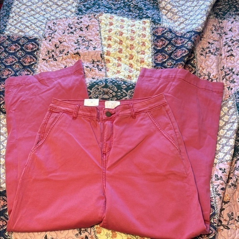 Caslon NWT Bold Pink High Rise Wide Leg Chino Pants - Size 28 Cotton Blend